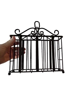 MAIL LETTER HOLDER VINTAGE BLACK IRON SCROLL DESK ACCESSORY BALL FEET - Image 1 of 4