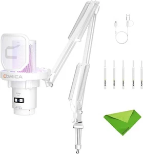 COMICA UNI WHITE 48Khz/24BIT RGB MIC! BOOM ARM, POP FILTER &MORE! TWITCH-YOUTUBE - Afbeelding 1 van 7