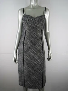 Charles Chang Lima Vestido talla 6 S sin mangas Black Gray Tweed Empire Midi Sheath - Imagen 1 de 12