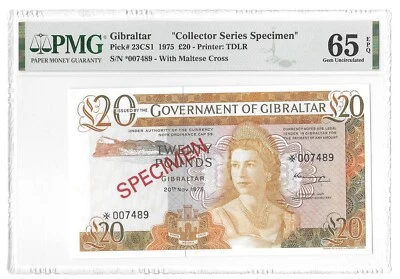 Gibraltar 20 Pounds Specimen 1975 Pk 23CS1 PMG 65 EPQ Gem Unc Elizabeth II - Image 1 of 2