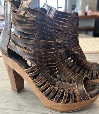 Zapato Sbicca Colección Vintage Marrón Yani Huarache Cuero Madera Plataforma Talla 8 Foto 1 de 4