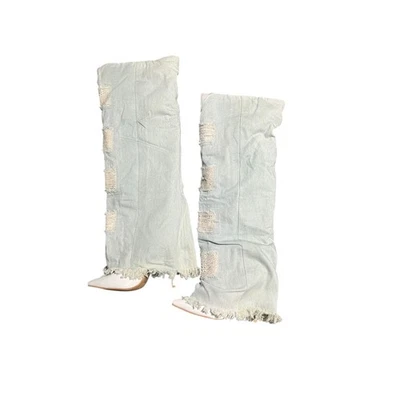 Botas de aguja de mezclilla deshilachadas con punta blanca - Talla 8,5 Foto 1 de 4