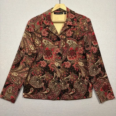 Camisa Chaqueta Briggs New York Paisley Floral Forrada Roja Dorada Marrón Elastizada Mediana Foto 1 de 4