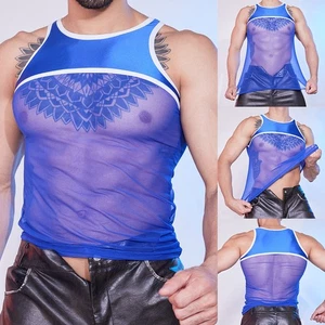 Nightclub Party Bodybuilding Vest See-through T-shirt High Elastic Fabric - Picture 1 of 24