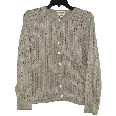 Talbots 开衫小号女式毛衣亚麻爱尔兰混纺针织纽扣闭合 — 第 1/4 张图片