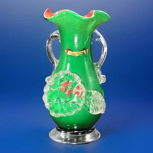 Green Flower Glass Vase Enamel Painted Souvenir York PA Vintage Blown Glass - Picture 1 of 11