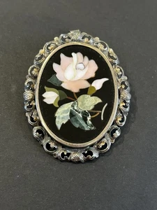 Antike Pietra Dura Sterling Silber Rose Mosaik Brosche Anhänger - Bild 1 von 9