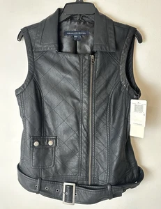 148 $ French Connection Gr. 6 schwarze Kunstlederweste vegane Jacke NEU - Bild 1 von 16