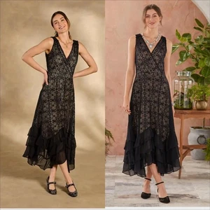 Sundance Champs De Fleur Dress Size Medium NEW Black Crochet Lace Ruffle - Picture 1 of 10