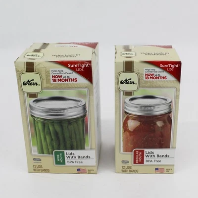 1 caja cada Kerr 12ct boca regular y boca ancha tarro de conservas tapas y anillos Foto 1 de 4