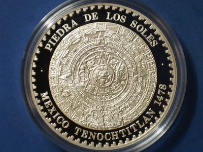 1993 Mo Mexico 1 Onza Silver Proof "PIEDRA DE LOS SOLES" Aztec Sun Stone - Image 1 of 4