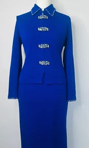 St. John Santana Knit Royal Blue Maxi Skirt Suit – Rhinestone - Rare!! US6 - Picture 1 of 3