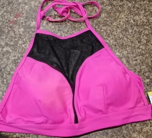 Nuevo con etiquetas BONGO Para mujeres GRANDE Halter Top Rosa y Negro Malla Frontal Sexy - Imagen 1 de 5