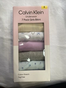 CALVIN KLEIN 7 PACK GIRLS BIKINI UNDERWEAR MUTLICOLOR COTTON TAG FREE SZ S 188C - Picture 1 of 2