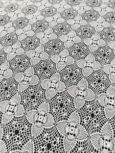 Handmade White Crochet Lace 55 X 70” Tablecloth scalloped Hem White Farmhouse - Picture 1 of 9