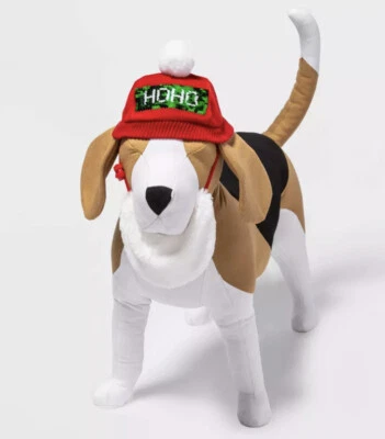 Wondershop Red Velvet Flip Sequin HOHO/MERRY Holiday Dog Santa Beard & Hat NWT - Image 1 of 4