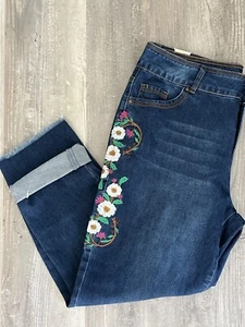 One Republic for All Floral Embroidered Women's Blue Jeans size 16 NWT Dark Wash - Picture 1 of 11