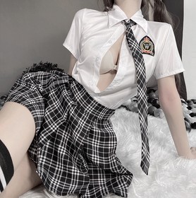 Women Sexy Lingerie Temptation Student Role Play Uniform School Girl Cosplay Set