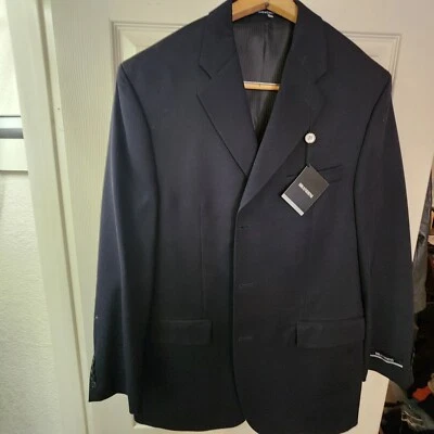 Chaqueta Blazer Abrigo Deportivo Brandini Azul 100% Lana Sarga Hecho en Canadá 44L Nuevo con Etiquetas Foto 1 de 4