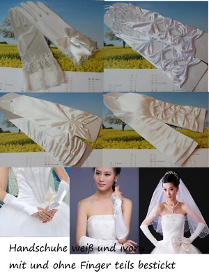 Brauthandschuhe Gloves Handschuhe Brautschmuck Hochzeit schwarz weiß elbenbein - Bild 1 von 4