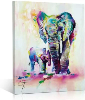 Arte de parede lona elefante e bebê elefante aquarela para quarto sala de estar decoração - Imagem 1 de 4