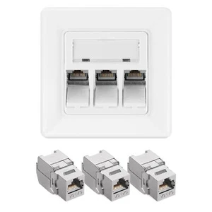 3x Moduli Keystone Schermati 1x Placca a Muro Porta Singola Attacco CAT 6A RJ45 - Zdjęcie 1 z 7