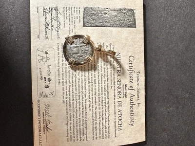 ATOCHA Shipwreck Jewelry Coin Pendant With Solid 14k Yellow Gold Frame W/COA - Image 1 of 4