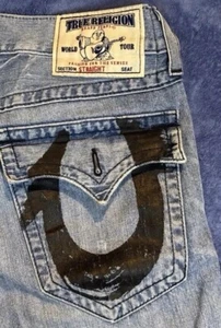 Pantalones de mezclilla True Religion 31 para hombre con solapa recta pintura bolsillo hechos en EE. UU. Y2K - Imagen 1 de 13