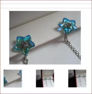 COPPIA ORECCHINI TRAFITTI PERLA ARGENTO BACCARAT FIORE TURCHESE CRISTALLO GOCCIA DI PERLA IN SCATOLA - Foto 1 di 4