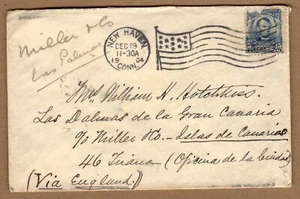 CANARY ISLANDS - RARE DESTINATION 1904 Cover with US# 304 & BACKSTAMP !! - Picture 1 of 2