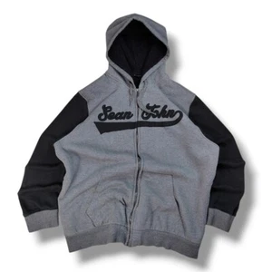 2000s Y2K Sean John Hiphop Style Zip Up Black & Grey Fur Lined Hoodie Size XL - Picture 1 of 8