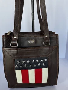 AMERICAN WEST  VTG US FLAG LEATHER SHOULDER BAG, SUPER NICE AND CLEAN CONDITION - Picture 1 of 19
