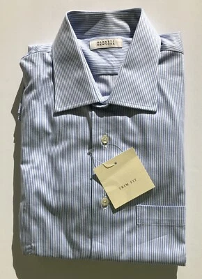 BARNEYS NEW YORK 男式棉蓝色细条纹正装衬衫 16/34-35 ~ 全新带标签 — 第 1/2 张图片