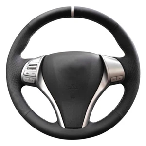 Cubierta de volante marcador blanco de cuero cosido a mano para Nissan 2013 Teana - Imagen 1 de 9
