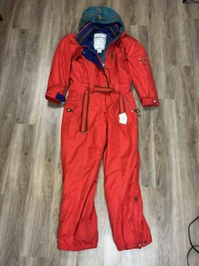 Obermeyer Ski Suit Womens Snowsuit One Piece Snow Bib Neon Retro Vtg 80s 90s 12 - Picture 1 of 7