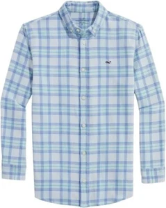 Vineyard Vines Boys Classic Fit Plaid Island Twill Shirt in Ice Water L - NWT - Picture 1 of 7