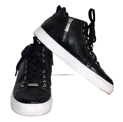 J/SLIDES Black Snakeskin Textured Leather LEESA Zip-Up & Lace-Up Sneakers US 8 Foto 1 de 4