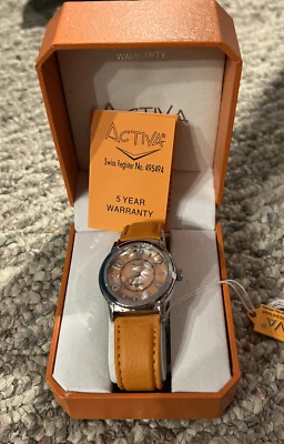 Nice Activa Swiss 495494 Womens Watch with Orange Leather Band In Box New Tags - Image 1 of 4