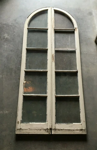 Antique Pair Shabby Arch Top 9' Feet Tall French Doors Chic VTG White 337-22B Cover