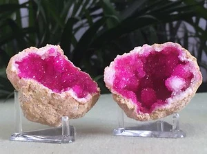 Rosa Geode Paar offene Geode Kristall Quarz Edelstein Probe gefärbt Marokko Geode - Bild 1 von 12
