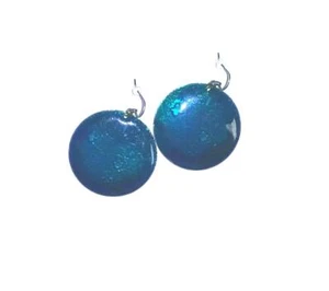 1 PR DANGLING ROUND DARK BLUE EARRINGS WITH DESIGN COVERED BY ENAMEL - EAR10626 - Picture 1 of 1