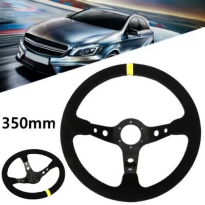 Rennsport Motorsport Lenkrad Geschüsselt Wildleder Schwarz 350mm Weich Im Griff - Bild 1 von 4