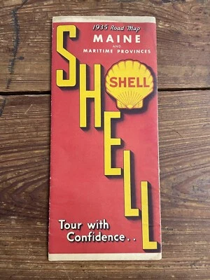 Antigua hoja de ruta Shell Oil de 1935 - Provincias marítimas del estado de Maine y Canadá Foto 1 de 4