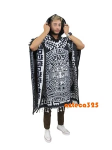 Mexikanische Poncho Gaban mit Hoodie aztekischer Kalender Design Unisex Einheitsgröße - Bild 1 von 30