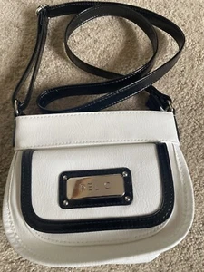 Relic Cream white & Black Mini Saddle Crossbody Purse Preowned - Picture 1 of 8