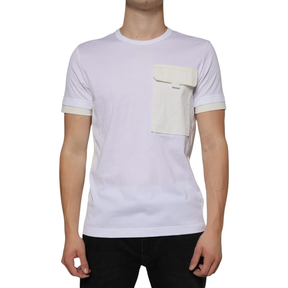 Dolce&Gabbana Men White T-Shirt 100 Cotton Flap Pocket Short Sleeve Top IT 48 M