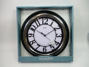 Wall Clock Black & Wood SHARP 13.5" Battery  Metal & Glass READ - Picture 1 of 9