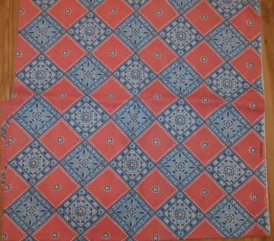 Red Blue Bandana Checkerboard Squares Cotton Duct Fabric  1yd 34 x 44 - Image 1 of 4