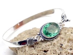 925 Sterling Silver Green Gem Amethyst Jewelry Cuff Bracelet - Picture 1 of 8