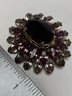 Purple Vintage Coro Signed Glass Rhinestone Stacked Oval Brooch 28 Marque Stones
